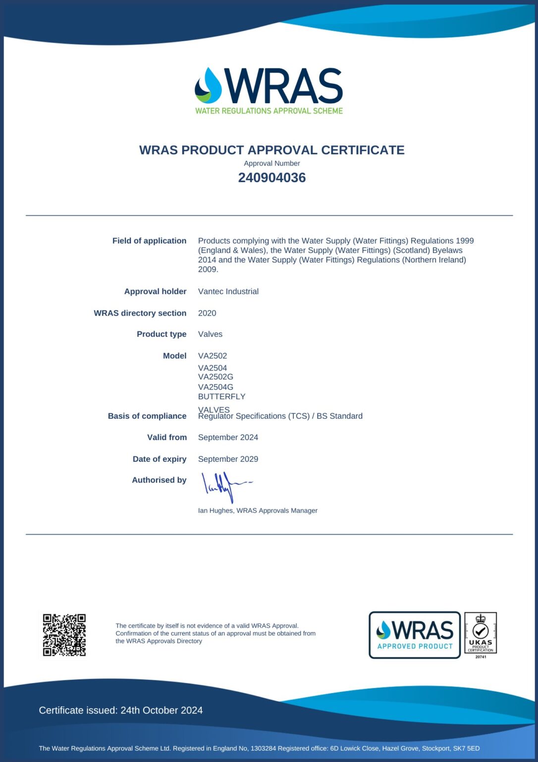Wras Test WRAS Certificates – Vantec Industrial