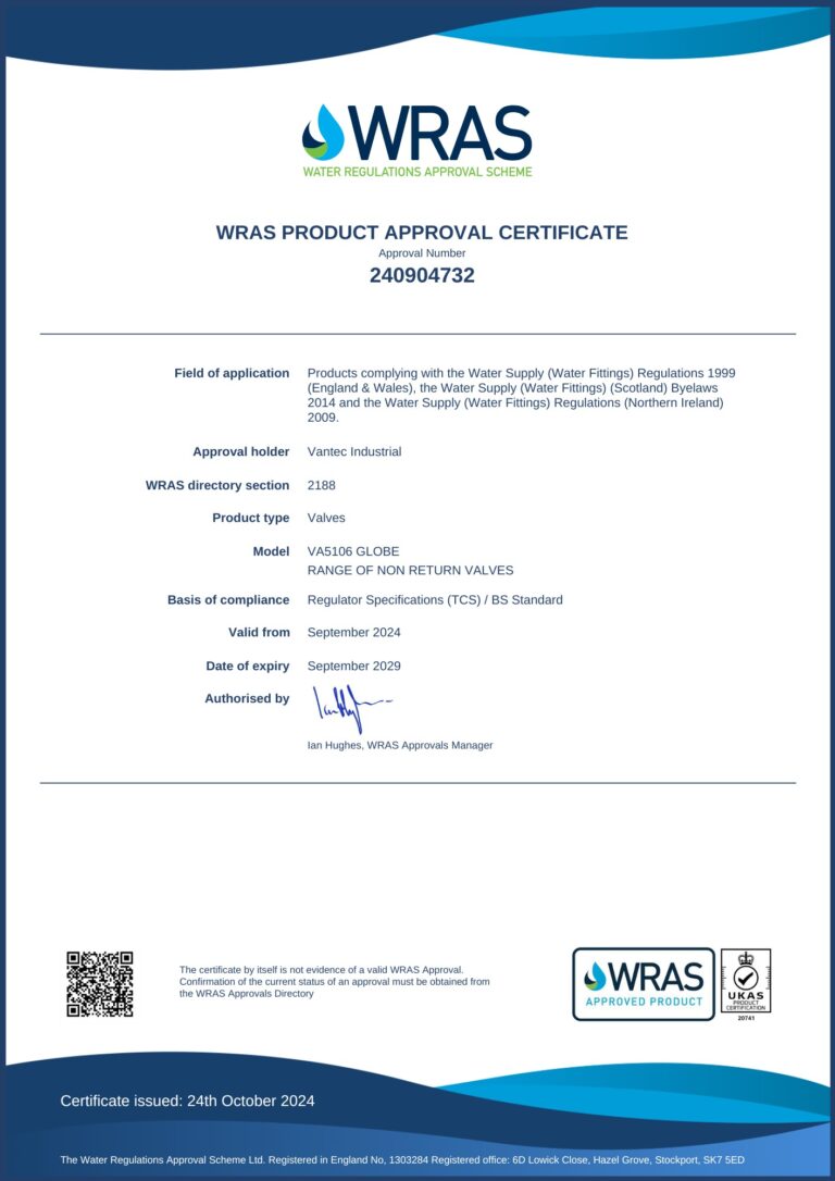 Wras Test WRAS Certificates – Vantec Industrial